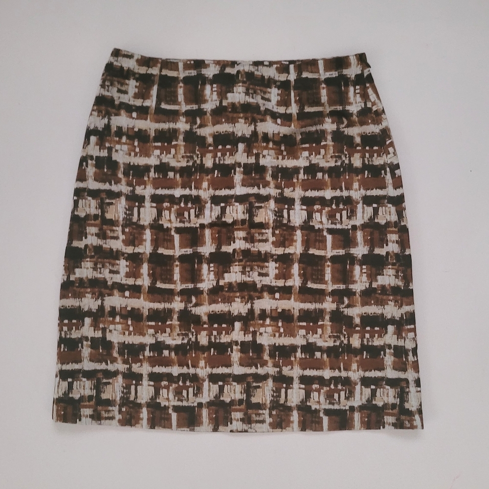 Doncaster Brown Skirt Geo Print Knee Length Pencil Skirt Size 2